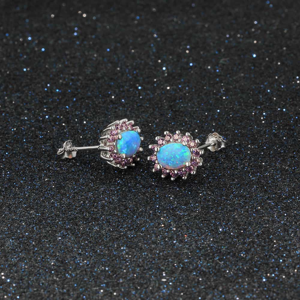 Opal Silver Earrings – Elegant S925 Silver Stud Earrings for Women