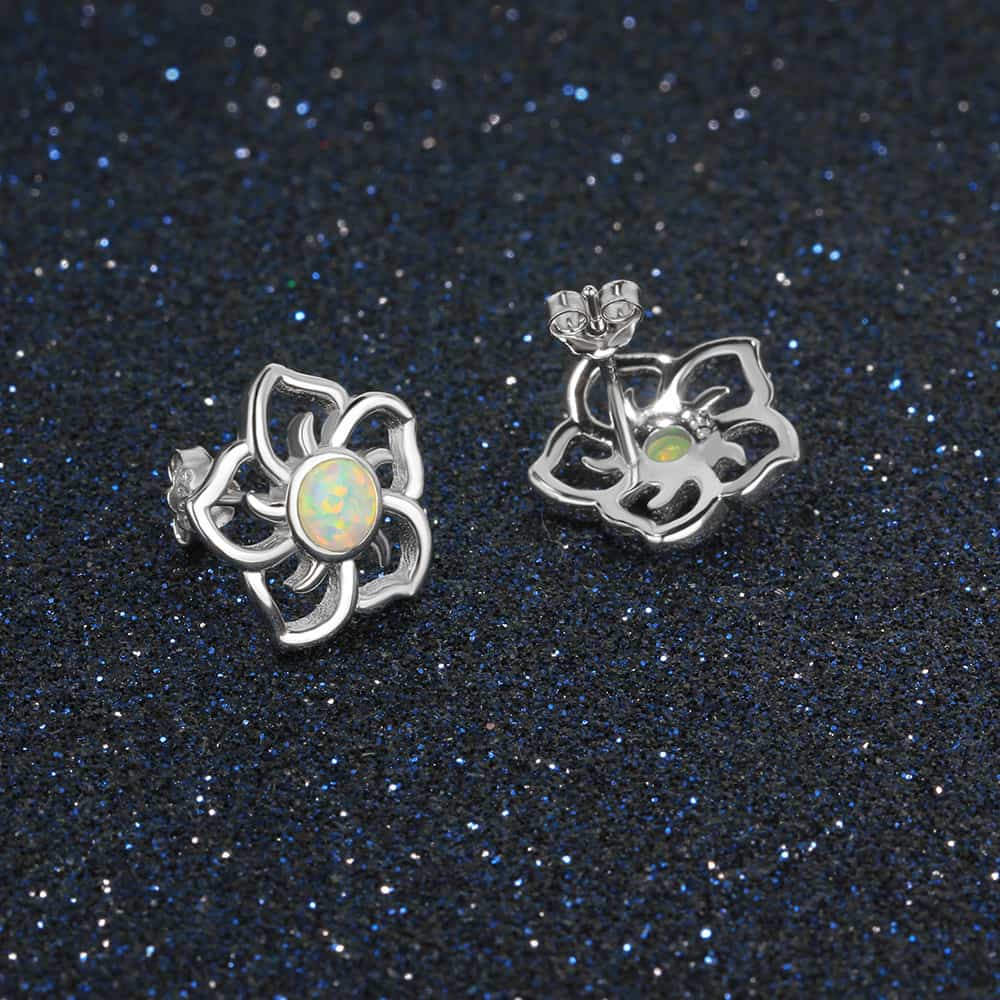 Opal Silver Earrings – Elegant S925 Silver Stud Earrings for Women