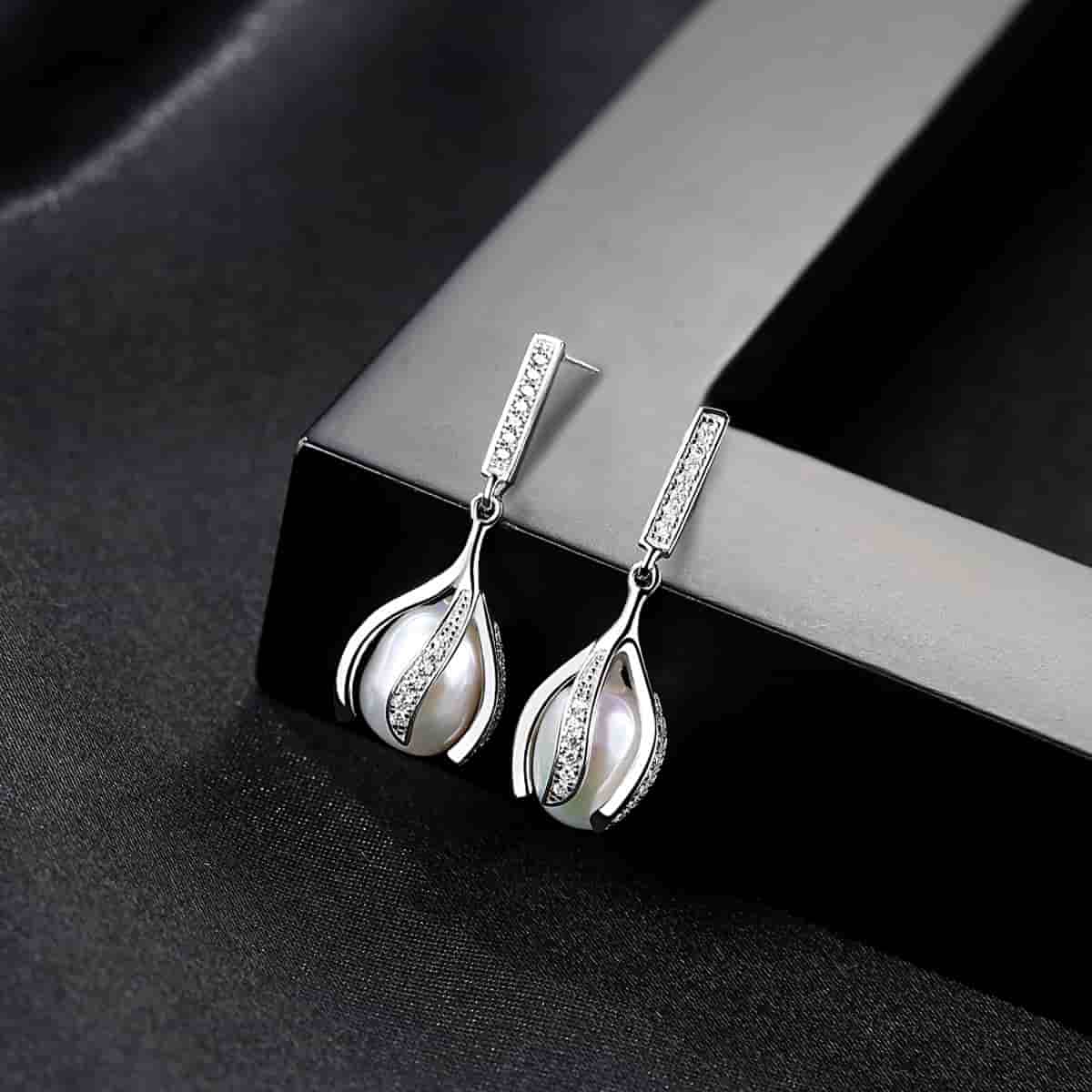 Pure Silver Freshwater Pearl Earrings – Elegant Jewelry for Women