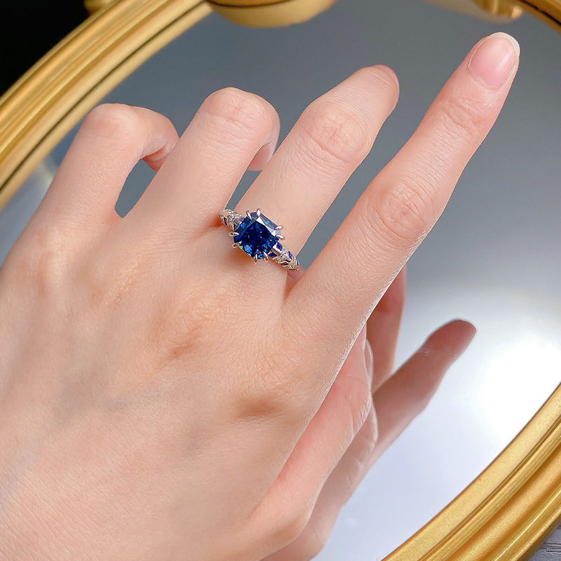 Sapphire Ring – Royal Blue Square-Cut S925 Sterling Silver Ring