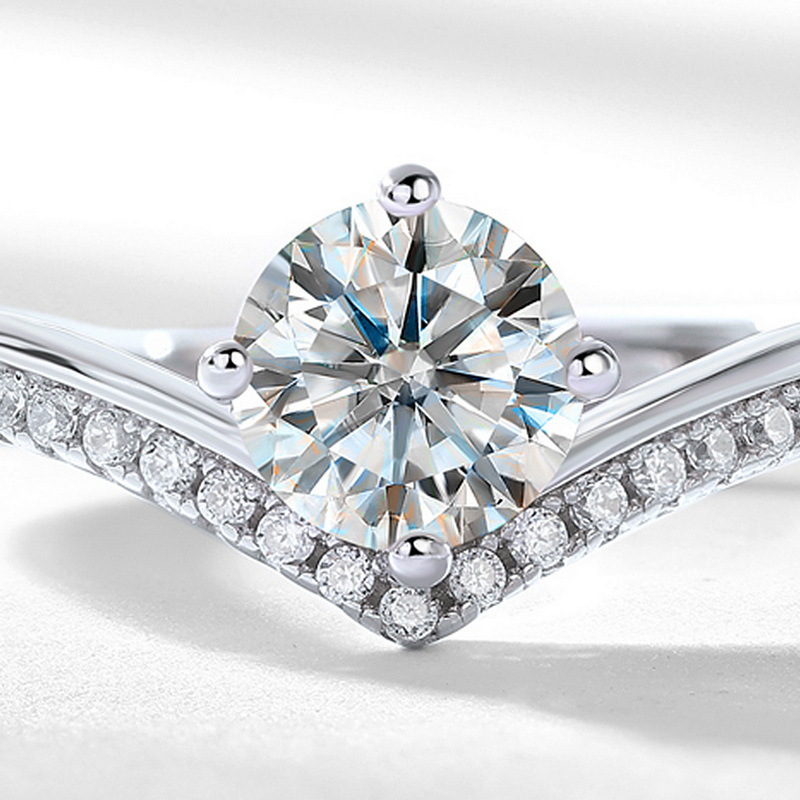 Classic 1 Carat Moissanite Open Ring in S925 Silver | Princess Crown Engagement Ring