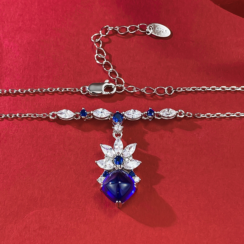 Sapphire Necklace – S925 Silver Royal Blue Sugarloaf Pendant