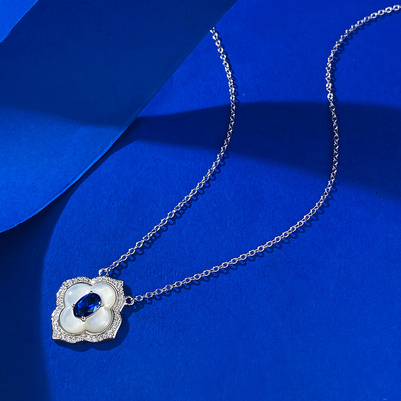 Sapphire Necklace – S925 Silver Mother of Pearl Sapphire Pendant
