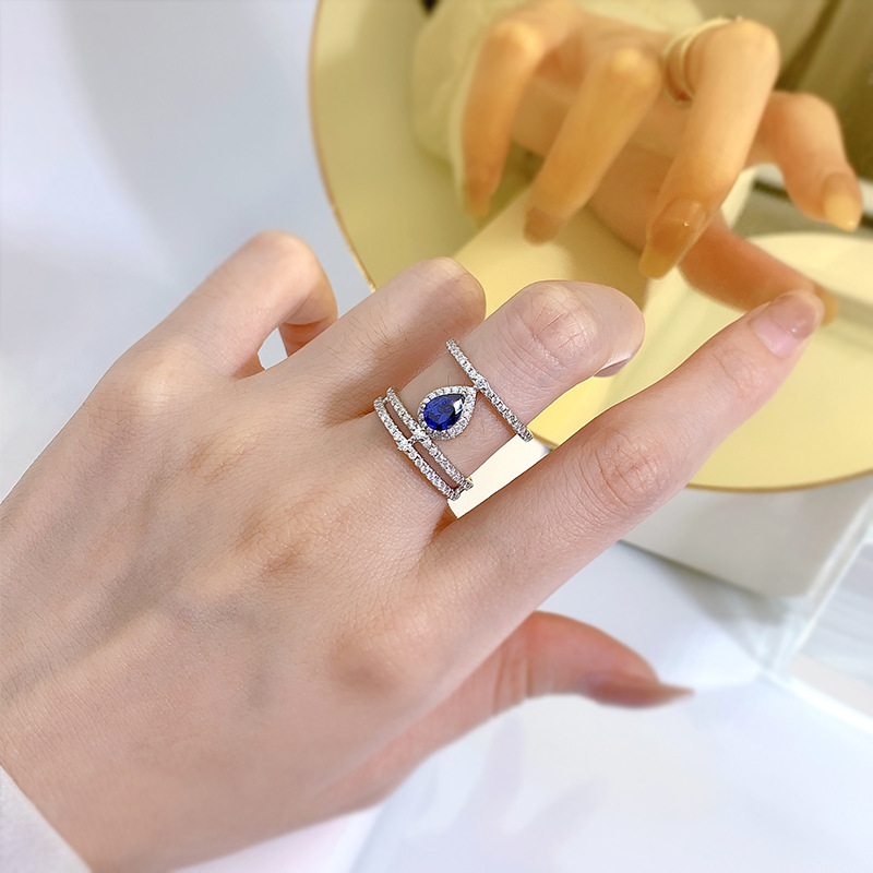 Sapphire Ring - S925 Silver 1 Carat Pear Cut Tanzanite Blue