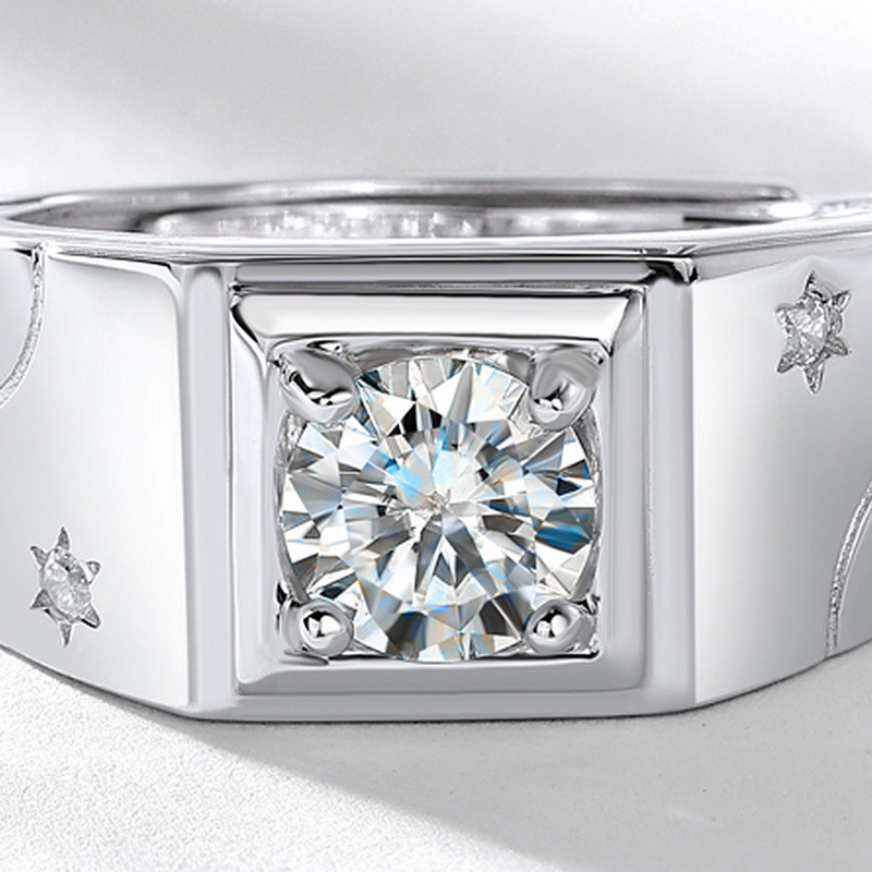 Men's Diamond Ring – Adjustable Moissanite Open Band in Bold Style