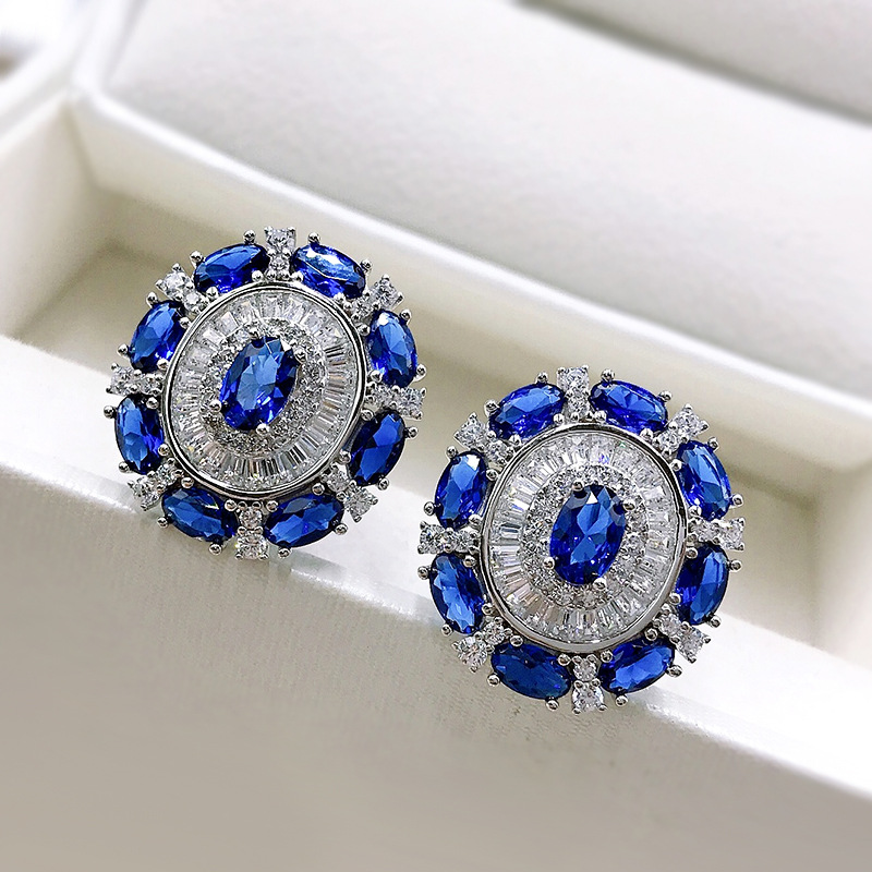Sapphire Earrings - S925 Sterling Silver Oval Sapphire Stud Earrings Classic Gemstone Design