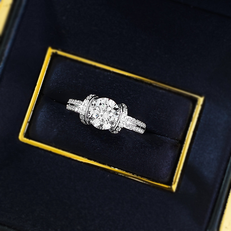 Moissanite Ring - Square Setting Round Cut in S925 Silver