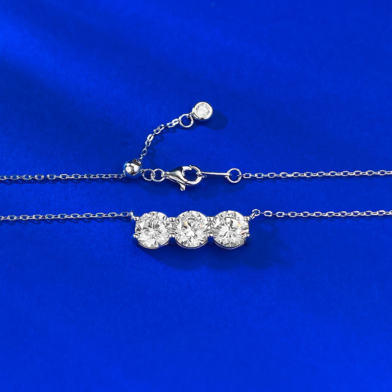Moissanite Necklaces - Triple Round Pendant Collarbone Chain in S925 Silver