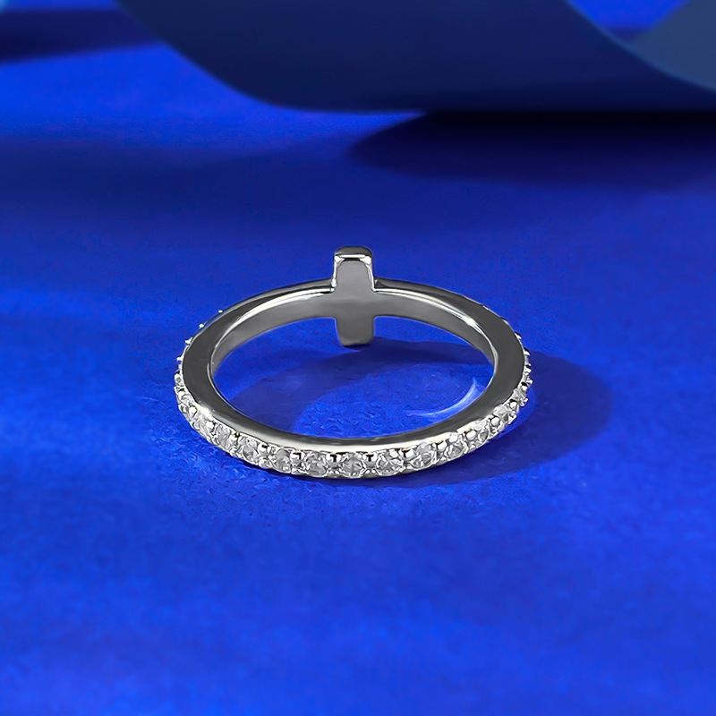 Moissanite Ring - Geometric Cross Design in S925 Sterling Silver