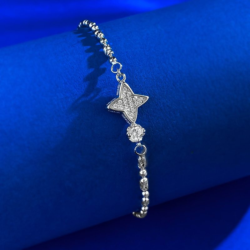 Moissanite Bracelet - Double-Sided Four-Pointed Star in S925 Sterling Silver
