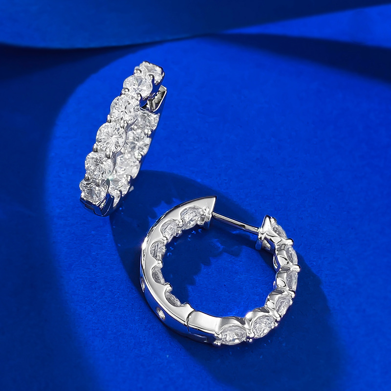 Moissanite Earrings - Full Pavé Hoop in S925 Sterling Silver