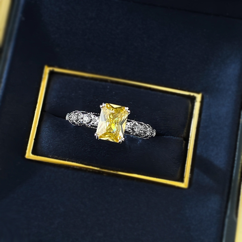 Yellow Sapphire Ring - Rectangle Cut in S925 Sterling Silver