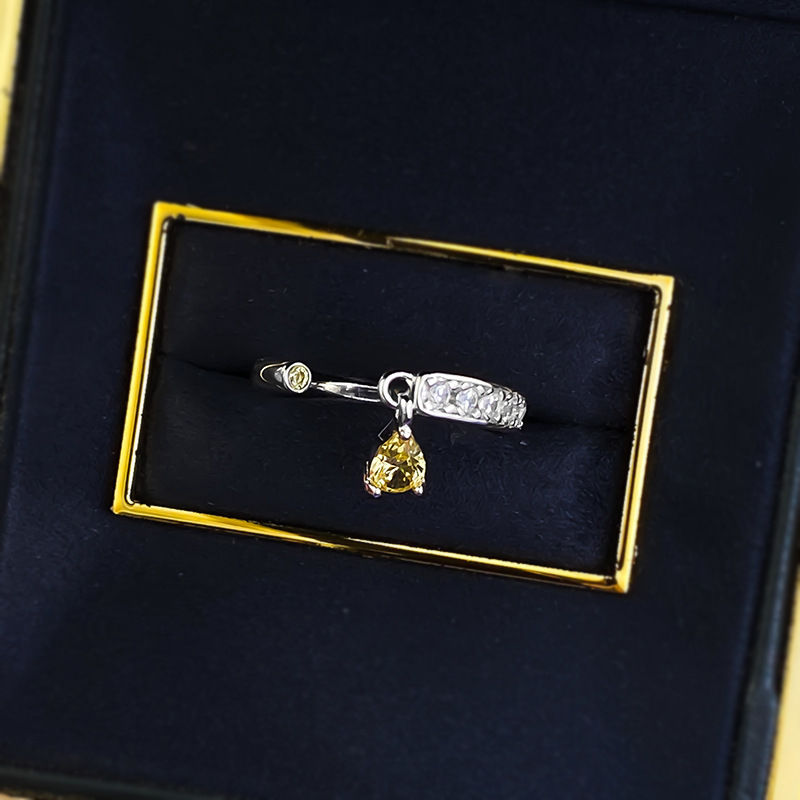 Yellow Sapphire Ring - Teardrop Open Design in S925 Sterling Silver