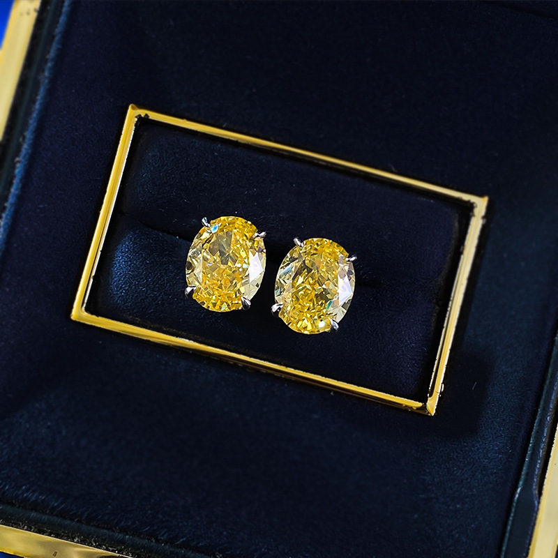 Yellow Sapphire Earrings - Ice-Cut Oval Prong Studs in S925 Sterling Silver