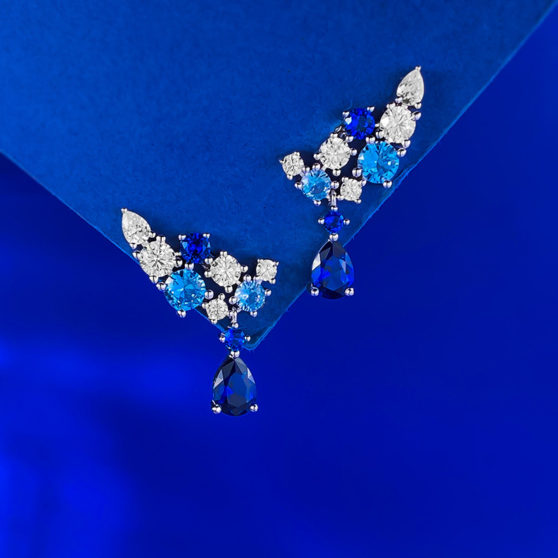 Sapphire Earrings - Floral Full Pavé in S925 Sterling Silver