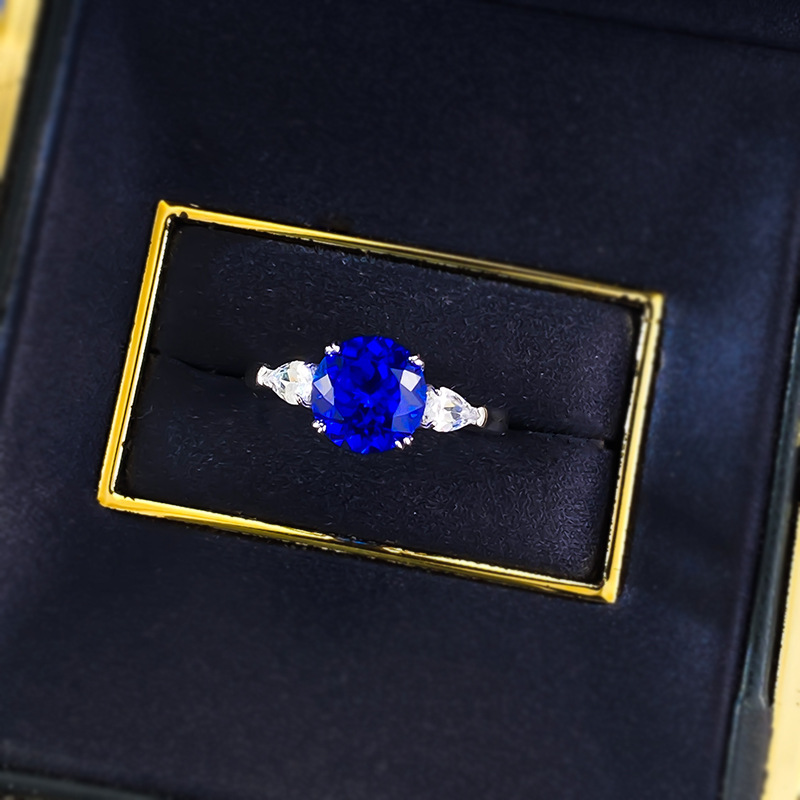 Sapphire Ring - Blue Spinel Round Cut in S925 Sterling Silver