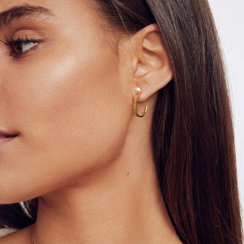 S925 Silver Pearl & Zircon Hoop Earrings – Full-Sparkle Minimalist Studs