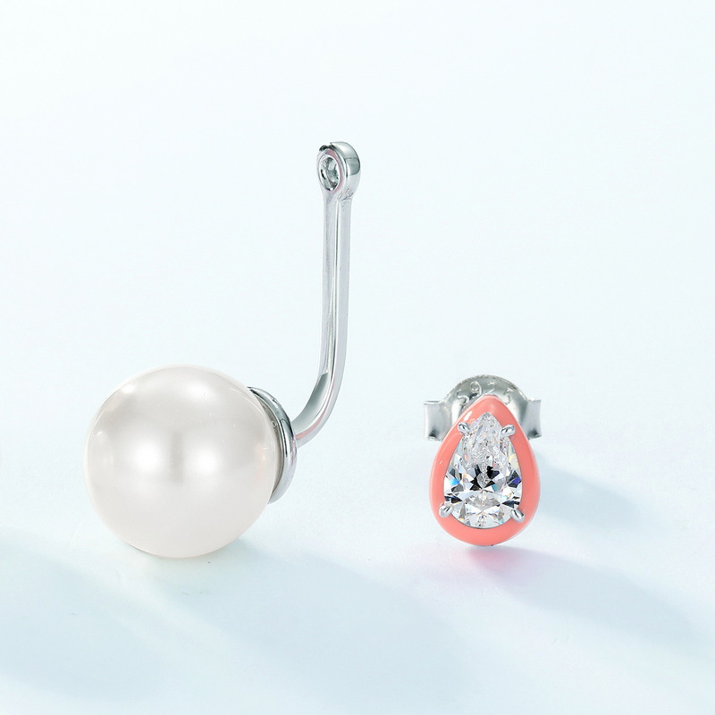 Model Wearing European-Style Zircon Studs and Pearl Dangle Convertibles