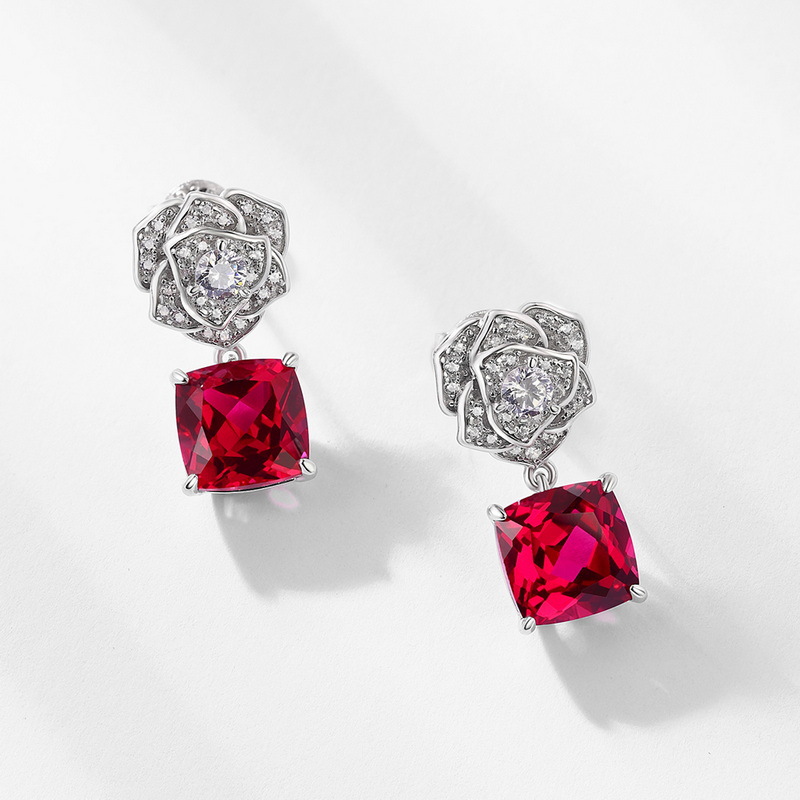 BlingKu Birthstone Earrings – Rose Drop Design in S925 Silver, 7.55ct