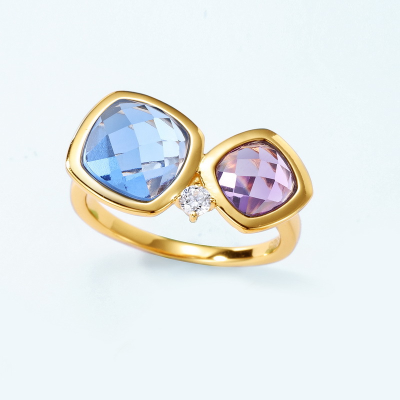 January Birthstone Two-Tone CZ Ring | 10K Gold Plated Sterling Silver