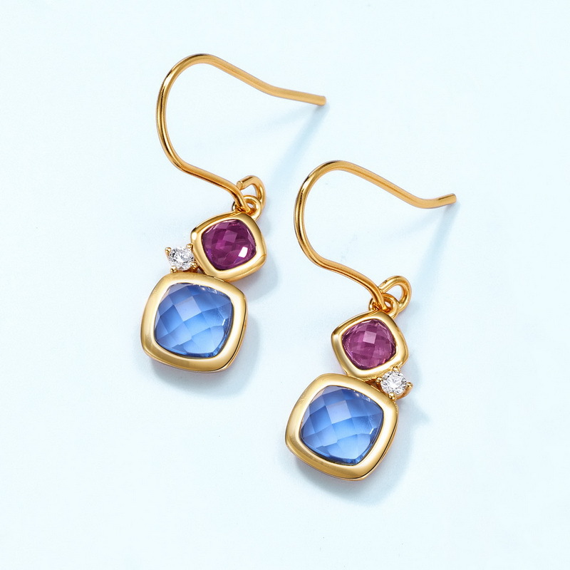 Blue crystal candy-style hook earrings for women