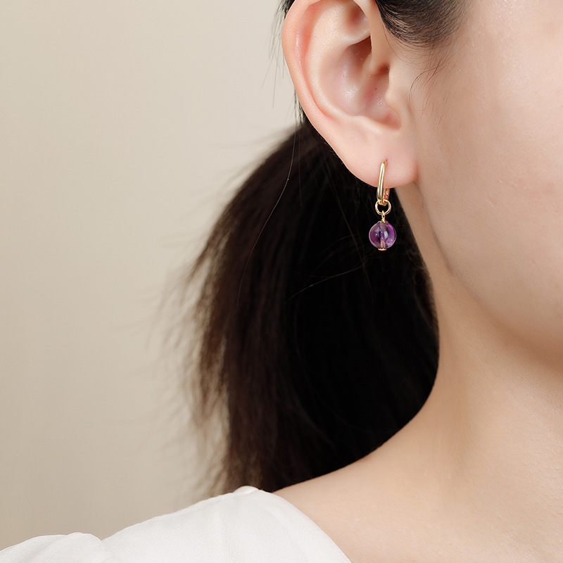 February birthstone earrings with 8mm amethyst crystals