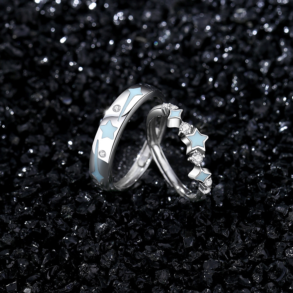 Glow in the Dark Rings – Starlight Whisper Adjustable Couple Set, S925 Silver