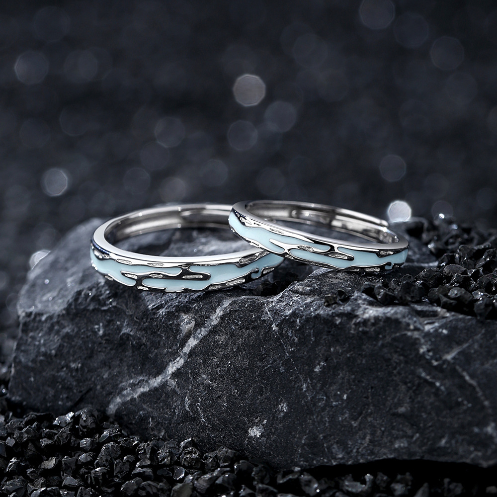 Fluorescent Ring – Jiangnan Mist Adjustable Couple Rings in S925 Silver