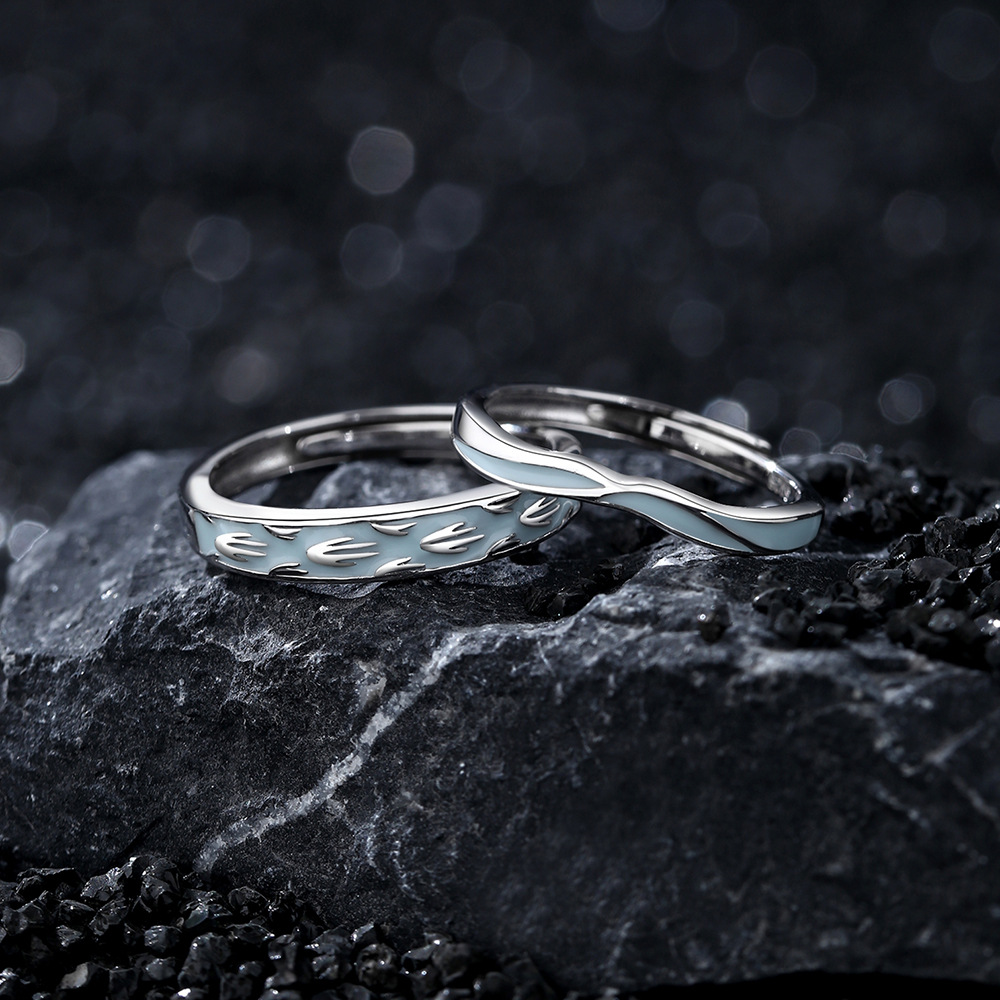 Glow in the Dark Couple Rings – Minimalist S925 Silver Open Band Set