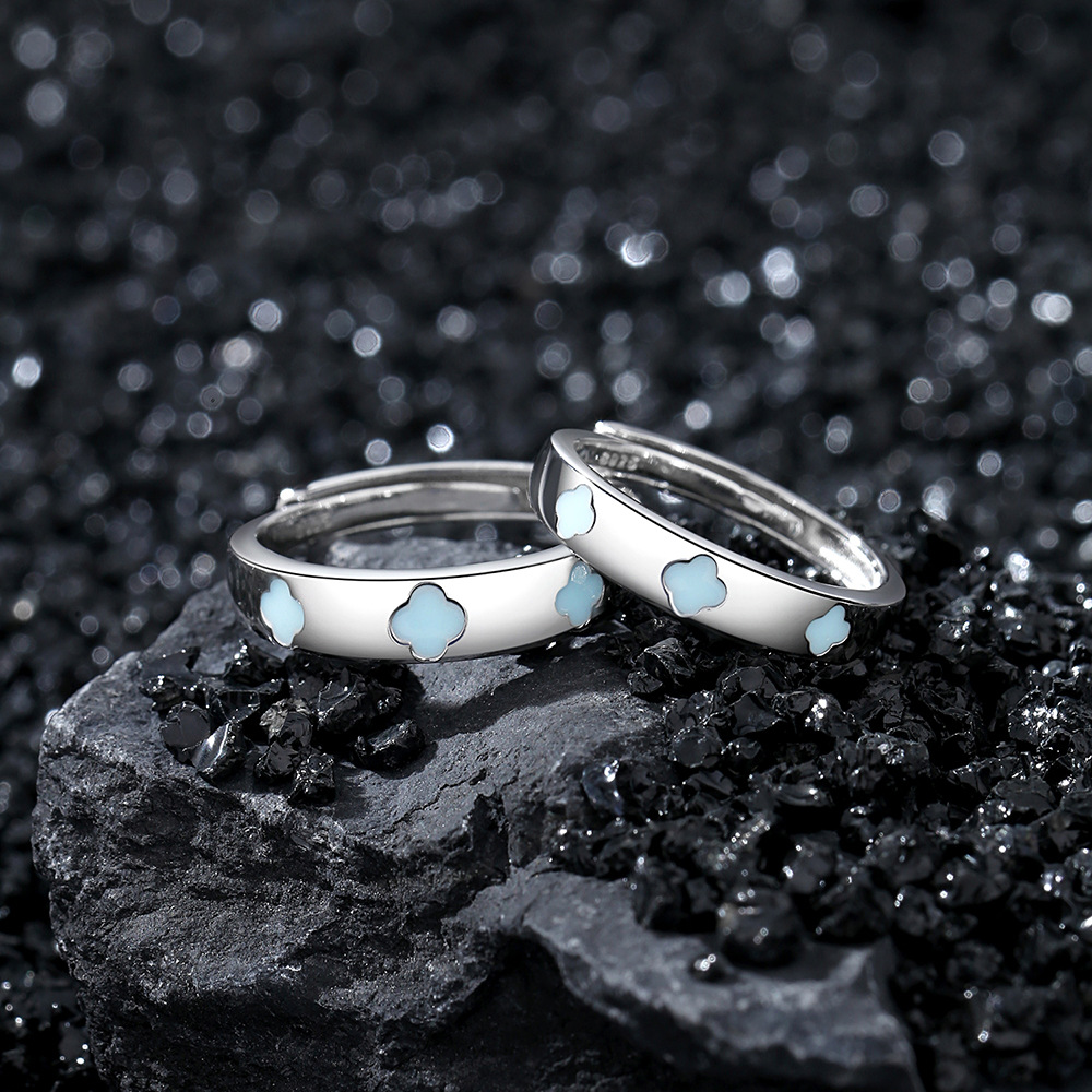 Glow in the Dark Couple Rings – Lucky Clover S925 Silver Set