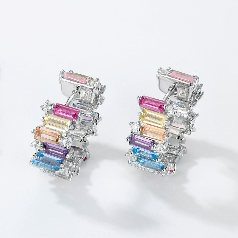 S925 Silver Colorful CZ Hoop Earrings | Earrings Jewelry Gift