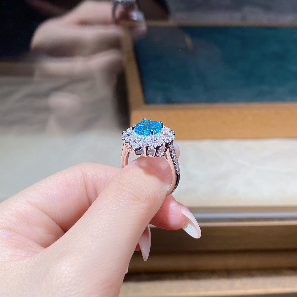 Full Pavé Aquamarine Zircon Ring in S925 Sterling Silver – March Birthstone