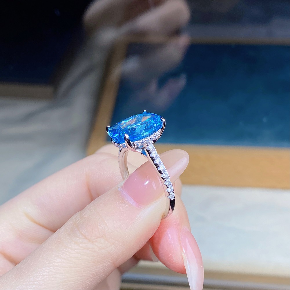 Radiant Ice-Flower Cut Aquamarine Ring in S925 Sterling Silver – Elegant March Birthstone Jewelry