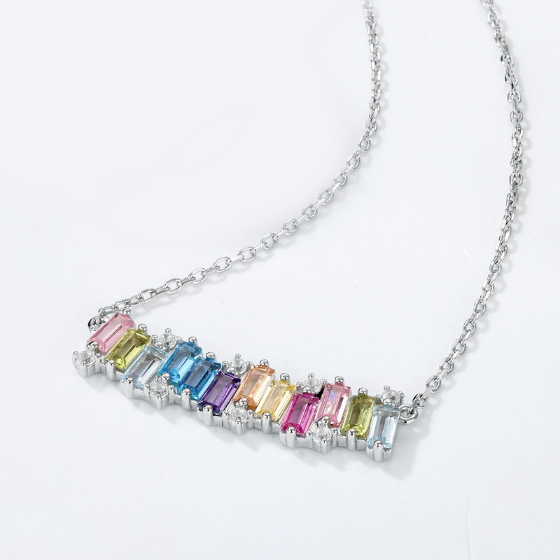 S925 Sterling Silver Geometric Rainbow CZ Pendant | Personalized Necklace for Women