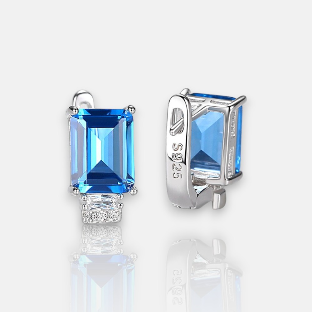 Aquamarine Huggie Hoop Earrings with Colorful Gemstones – S925 Sterling Silver | March Birthstone