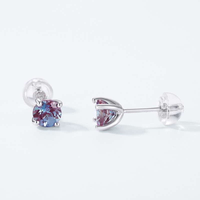 Four‑Prong Alexandrite Stud Earrings | S925 Sterling Silver Color‑Change Gem – June Birthstone