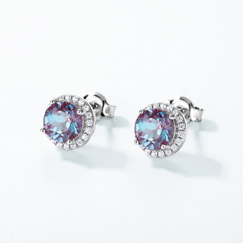 Lab Created Alexandrite Stud Earrings | S925 Sterling Silver Color‑Change Gem – June Birthstone