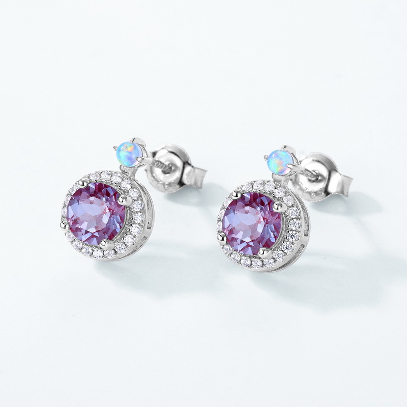 Pavé Alexandrite Stud Earrings | S925 Sterling Silver Color‑Change Gem – June Birthstone for Women