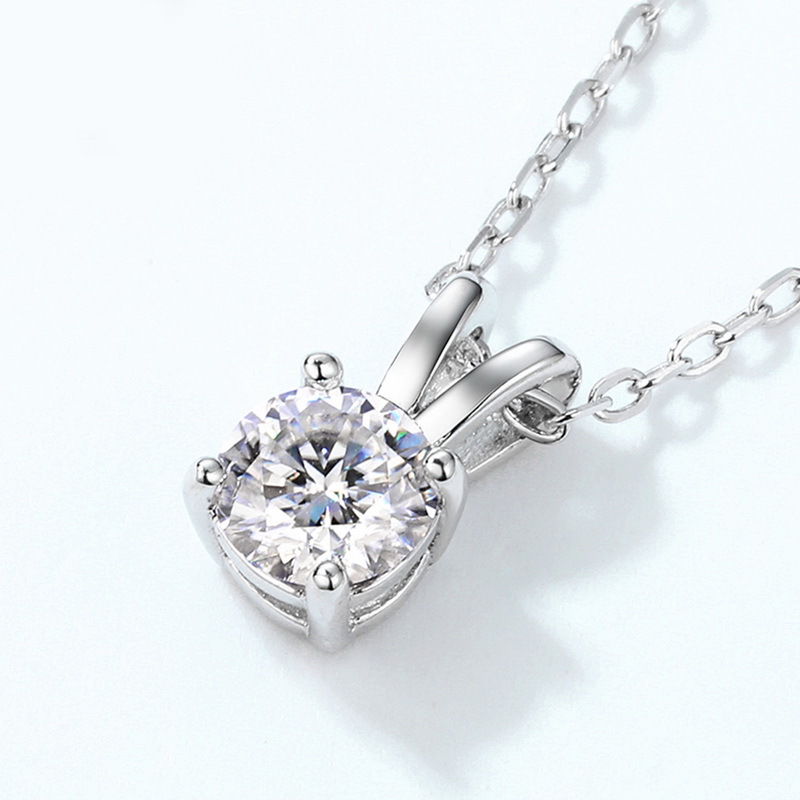 Round Moissanite Pendant Necklace | S925 Heavy Silver Four‑Prong April Birthstone Necklace