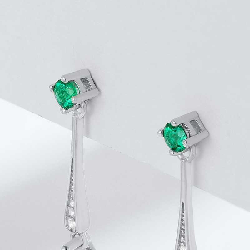 Emerald Drop Earrings – Long Threader Style in S925 Silver | BlingKu