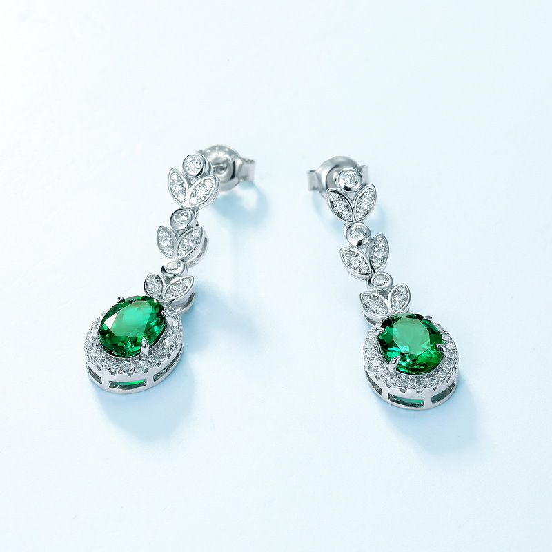 Emerald Dangle Earrings – S925 Silver Leaf Design | BlingKu