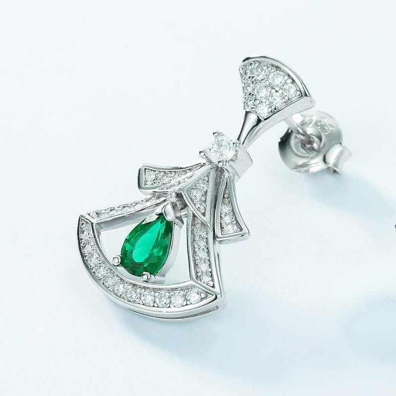 Unique Emerald Drop Earrings – S925 Silver Fan Design | BlingKu