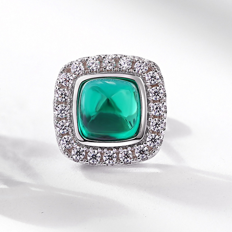 Emerald Cut Emerald Earrings – Square Halo Studs in S925 Silver | BlingKu