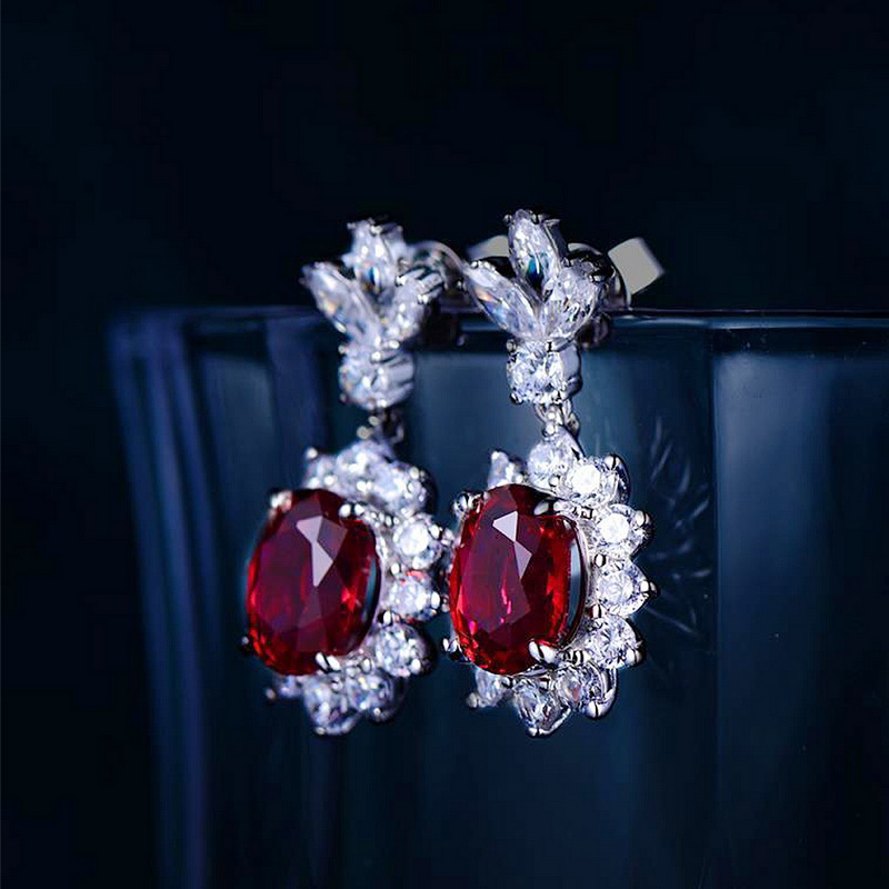 July Birthstone Earrings – S925 Silver Drop Earrings with Lab-Created Ruby