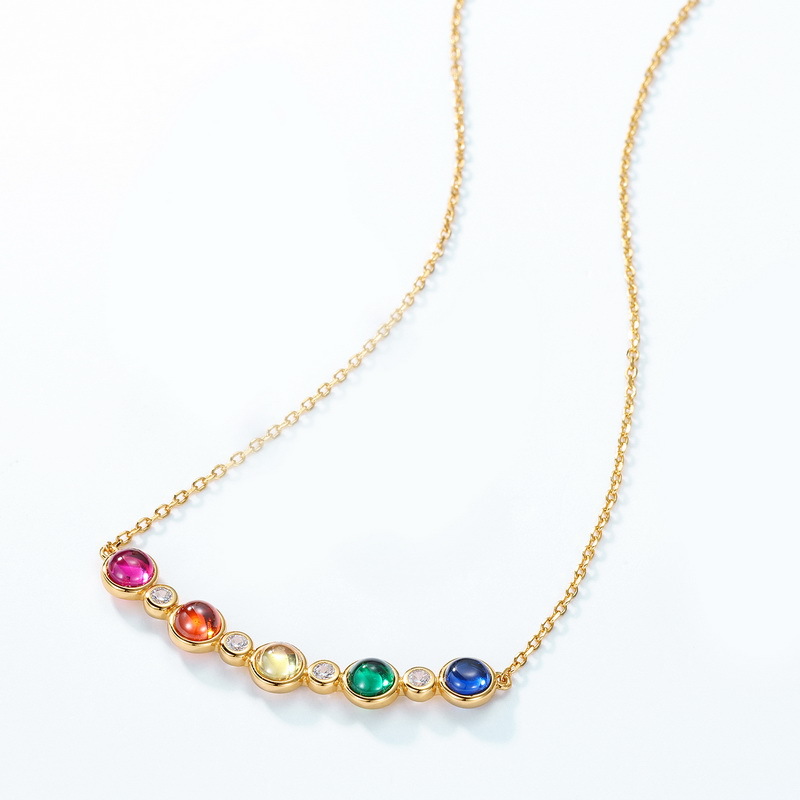 Rainbow Necklace – Colorful CZ Bubble Pendant in Gold-Plated S925 Silver