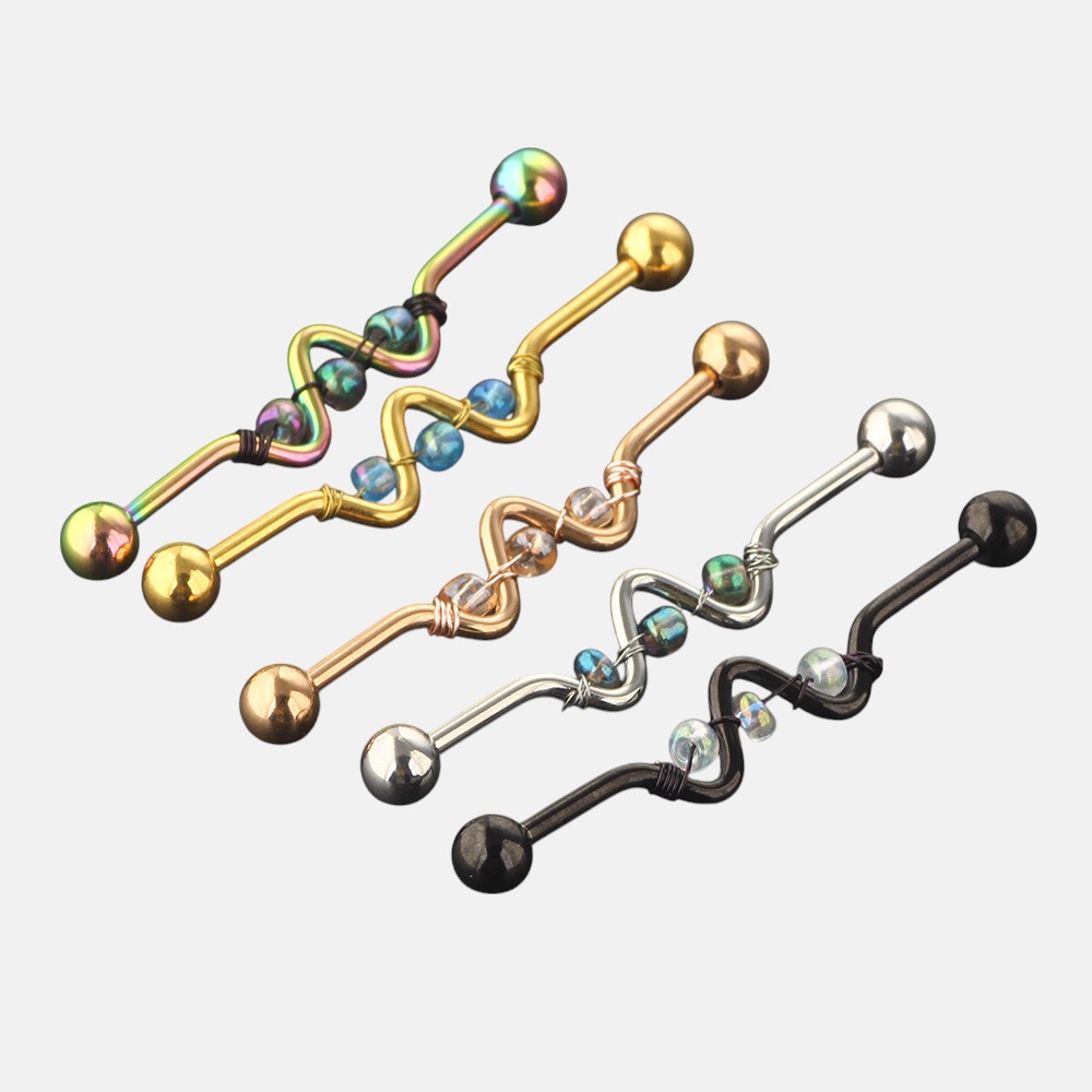 Titanium Ear Piercing Jewelry – Handmade Beaded Bell Industrial Barbell for Cartilage Piercing