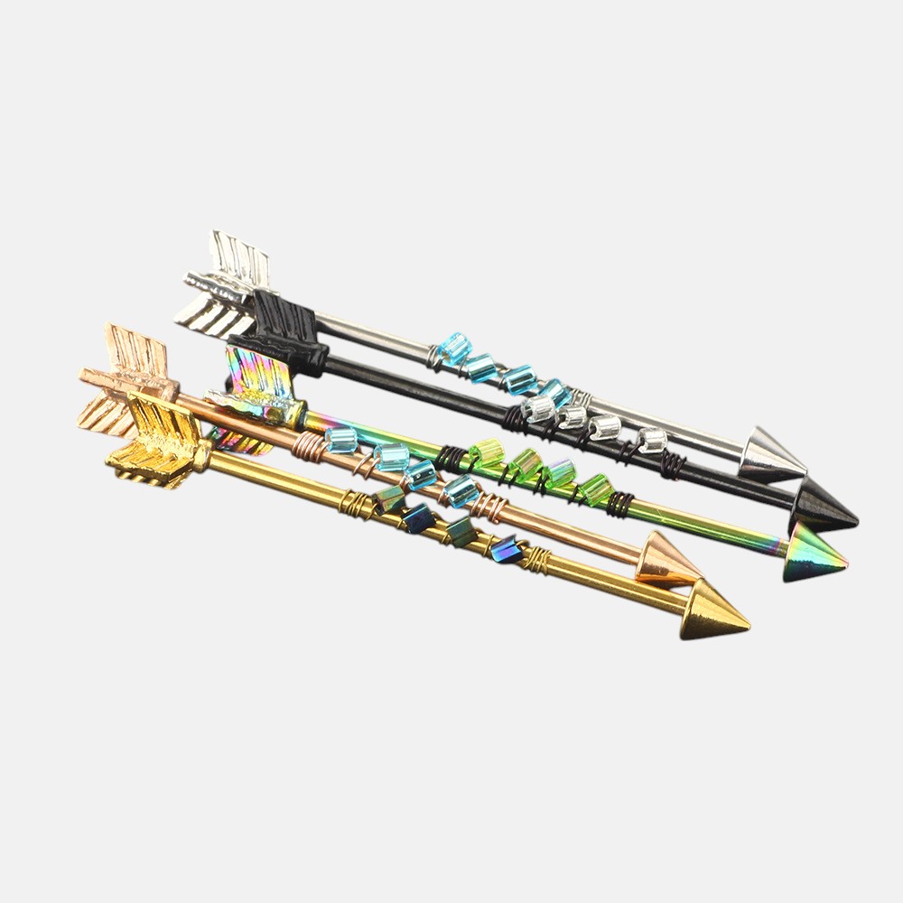 Industrial Piercing Jewelry – Arrow Design 14G Long Barbell for Scaffold Piercing