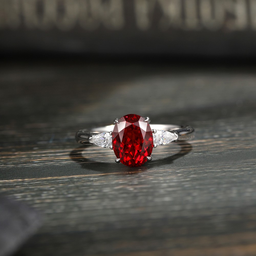 Silver Ruby Ring – 2 Carat Center in Three-Stone Design