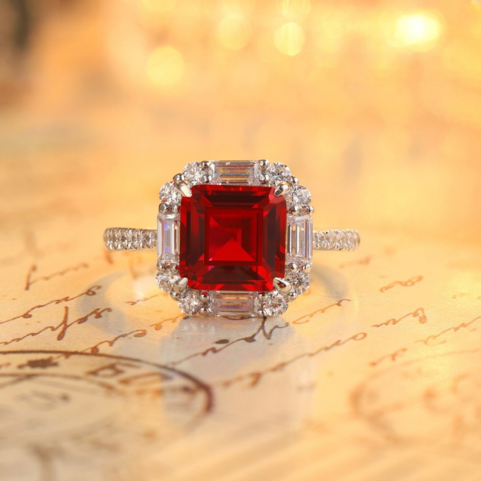 Ruby Birthstone Ring – 8×8mm Asscher Cut in S925 Silver