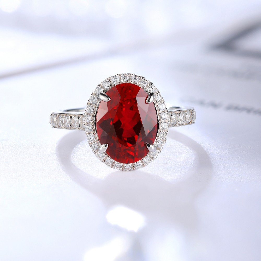 Ruby Gemstone Ring – Egg-Shaped Lab Ruby in S925 Silver